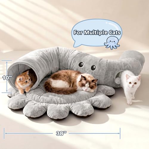Cat Tunnel Bed for Indoor Cats, Peekaboo Cat Cave Bed, Grey - color: Grey