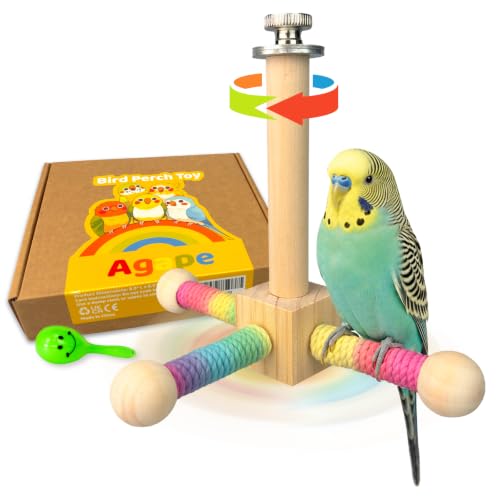 Agape 360° Rotating Bird Perch Stand, Wooden Parrot Exercise Toy - size: Small