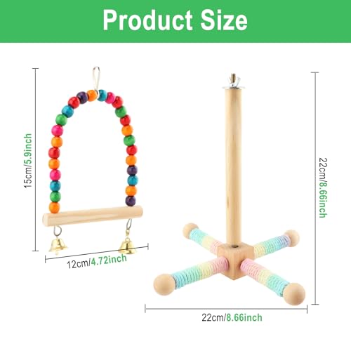 Parrot Interactive Rotating Perch, 360°Silent Free-Spin, Hanging Bird Perch Toy with Poplar Swing for Parrots, Parakeets, Cockatiels, Small to Medium Birds