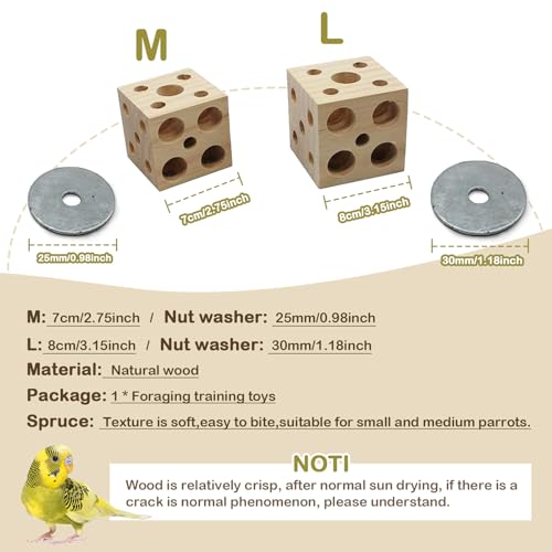 QBLEEV Bird Wooden Block Puzzle Parrot Chicken Foraging Toys, Small Animal Shredding Teething Parakeet Cockatiel Conure Budgie Cage Toys - color: Block Puzzle L