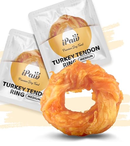 iPaw Turkey Tendon for Dogs, All Natural Human Grade Puppy Chew, Ring - size: 2 pcs
