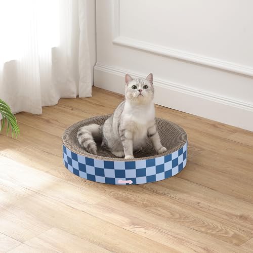 CSR1010B Nelson 20.13" Modern Cardboard Round Bowl Cat Scratcher with Catnip, Blueberry - color: Navy/Blue