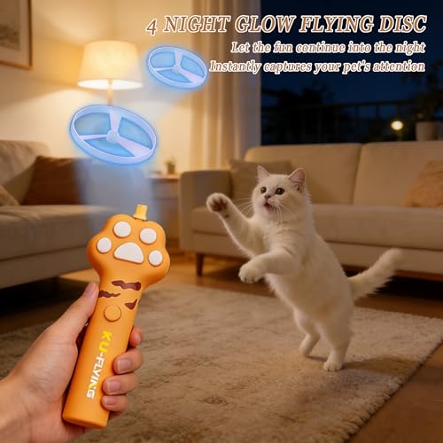 Cat Toy Disc Launcher,Rechargeable Interactive Cat Fetch Toy with 10 Discs - color: Orange
