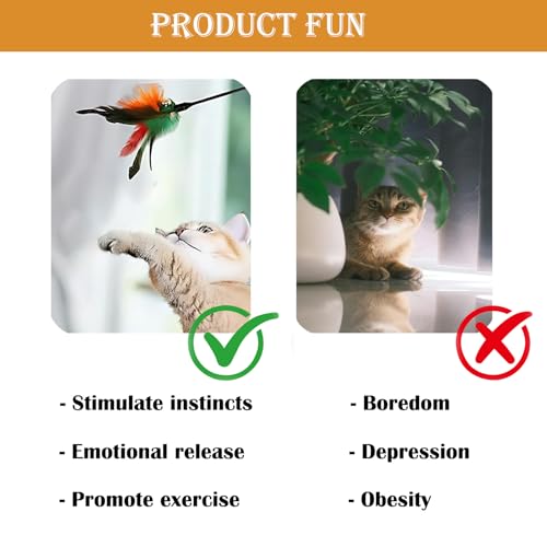 KABASI 8Pack Cat Feather Wand Toys with Bell