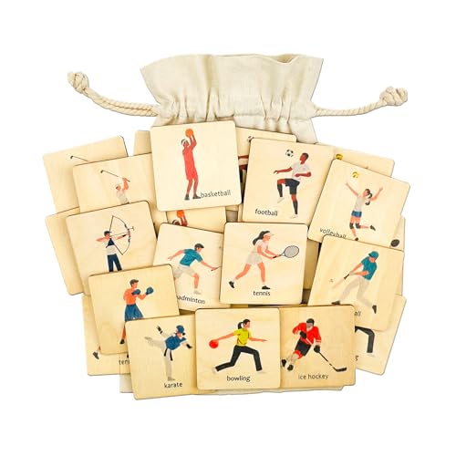 Wooden Sportsman/Sportswoman Memory Game | Montessori Wooden Athlete Flash Cards | Homeschool Activity | Gift for Grandson | Gift for Kid (4.5x4.5cm) - size: 1.8x1.8"(4.5x4.5cm), style: Sports
