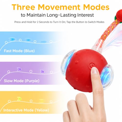 Interactive Cat Toy Ball,3 Speed Modes Moving Cat Toy Balls,Automatic Rolling Rechargeable Cat Toy for Indoor Cats Bored Adult & Kittens-Red - color: Red
