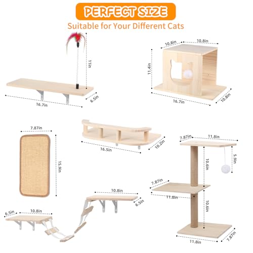 Cat Wall Shelves, Solid Wooden Wall-Mounted Cat Furniture - color: Solid Wood