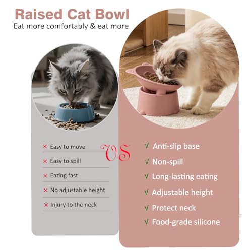 Raised Slow Feeder Cat Bowl, Silicone Elevated Tilted Cat Slow Feeder Bowl - color: Peachy Pink