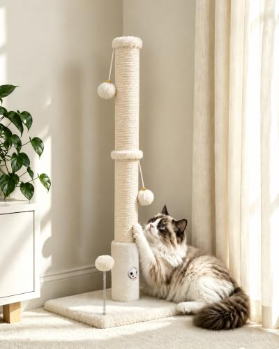 Woochpet Funny Cat Scratching Posts Sturdy Scratcher Posts 33'' Off White - color: Off White, size: 33‘’