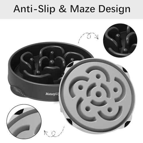 MateeyLife 2-Pack Slow Feeder Dog Bowls, 4 Cups, Dog Puzzle Feeder Bowl - color: B-Gray&Black, size: Large