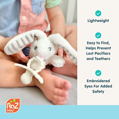 RaZbaby Bear RaZbuddy w/RaZberry Teething Relief Pacifier – Soothes Sore Gums w/Nature-Inspired Texture, 100% BPA-Free Silicone Teether, Detachable Stuffed Animal – 3 Months+ Teether, Coconut - color: Bear