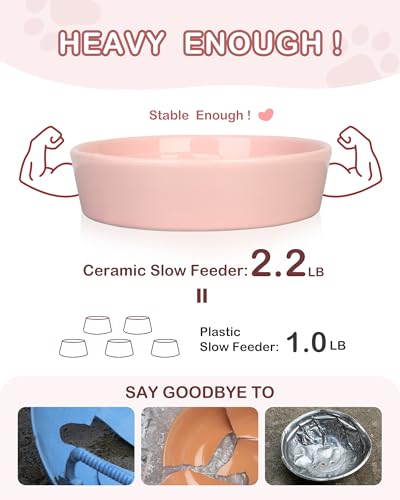 TRUVIC Ceramic Slow Feeder Dog Bowls, 1.5 Cup Puzzle Slow Feeder Bowls for Fast Eaters, Ceramic Dog Food Dish no Black Chin, Puzzle Bowl for Medium Dogs, Pink - color: 02-Pink, size: M-1.5 Cups
