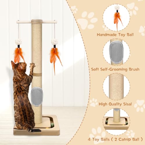 27” Small Cat Tree with 3-Tier Ball Track & Jute Scratching Post, Space-Saving Kitten Tower for Indoor Pets, Interactive Activity Center with Hanging Toys for Furniture Protection - color: 27 inches Cat Scratching Post