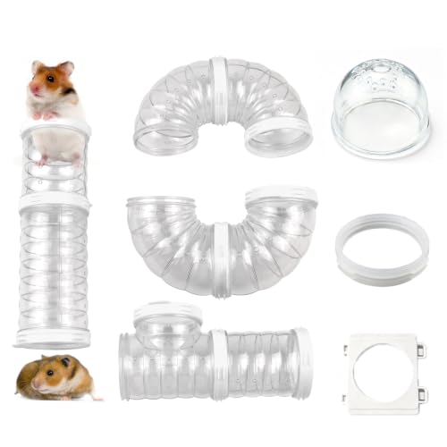 8 PCS Hamster Tunnel Kit Transparent Curved Pet Cage Tube Set Dwarf Hamster Accessories DIY Toy Connection External Pipe for Mice Rat(White) - color: 【White】