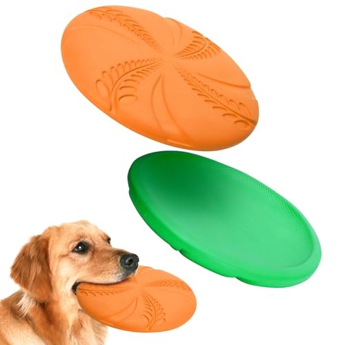 Nobleza 2 Pack Dog Flying Disc, 8in Interactive Flyer Dog Toys for Small Medium Large Dogs to Fetch, Durable Outdoor Dog Disc Toy for Long-Distance Flies and Floats on Water, Orange & Green