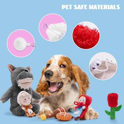 Nocciola Fairy Tale Squeaky Dog Toys, Cute Interactive Plush Stuffed Hide and Seek Cognitive Puzzle Puppy Crinkle Chew Toy for Small, Medium Breed - style: Little Red