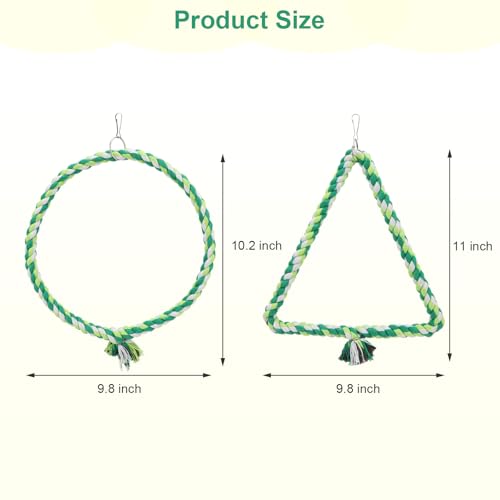 Wontee Bird Swing Bird Rope Perch Parrot Climbing Stand for Parakeets Budgies Cockatiel Conure Quaker Caique (M(9.8IN, 9.8IN)) - size: M(9.8IN, 9.8IN)