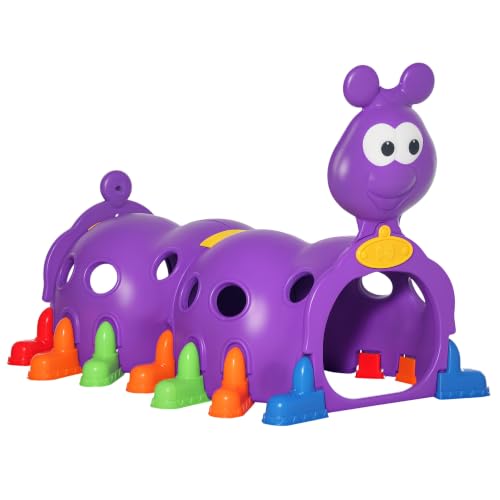 Qaba Caterpillar Play Tunnel for Toddlers, Indoor, 2 Sections, Purple - color: Purple, size: 2 Sections