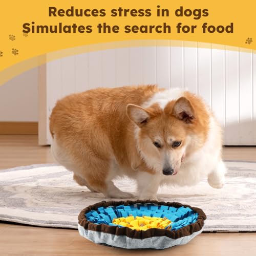 Snuffle Mat for Dogs & Cats, Adjustable Puzzle Toy Slow Feeder - color: Blue+Yellow
