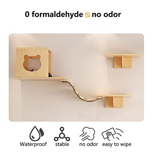 Cat Wall Shelves/Furniture, Shelves, Perches and Steps Set with 2 Cat Condos House, 6 Shelves, 2 Ladder, 1 Sisal Cat Scratching Post - size: Medium