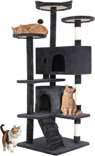 BestOffice 54" Cat Tree with Toy, Multi-Level Cat Tower Indoor Dark Gray - color: Dark Gray, size: 54 Inch