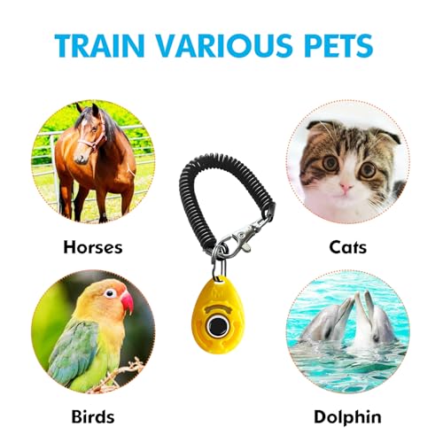 BONSO Dog Training Clicker with Adjustable Wrist Strap - Positive Reinforcement Pet Training Clicker for Dogs, Cats, and Puppies (Yellow)