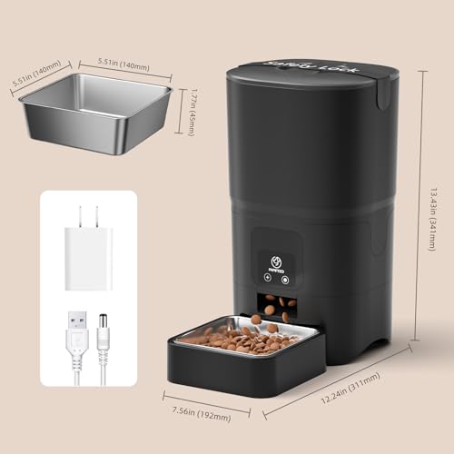 PAPIFEED Automatic Cat Feeder with App, 2.4G WiFi Cat Food Dispenser, 6L Timed Cat Feeder for Dry Food, 10 Meals/Day, 12 Portions/Meal, Dual Power Supply Smart Pet Feeder for Small Dog, Black - color: Yellow
