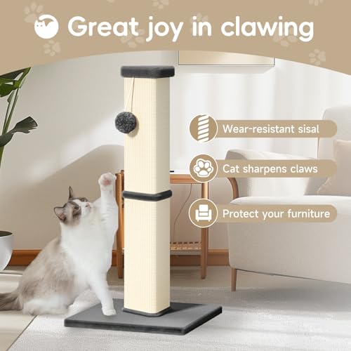 Cat Scratching Post, 32 Inch Tall Scratching Post for Indoor with 5 Inch Diameter Posts and Ball Cat Scratcher for Medium and Large Cats - color: Gray