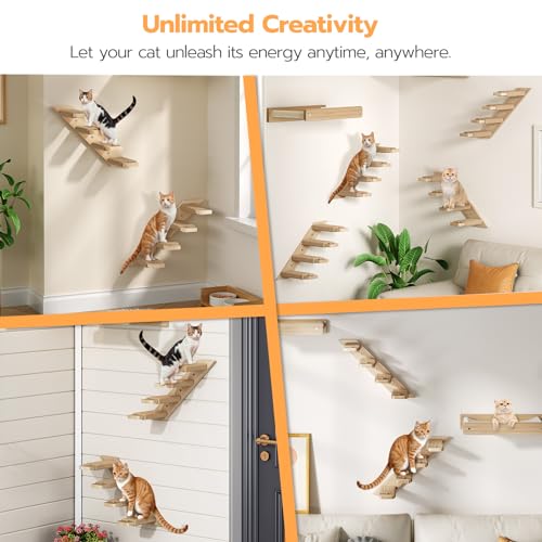 HOOBRO 2 Pack Cat Wall Shelves with Four Jute Scratching Steps, Oak Wood Cat Wall Steps/Ladder Furniture, Climbing Shelf Wall Mounted, Cat Tree Supplies, Nature NL42CS03