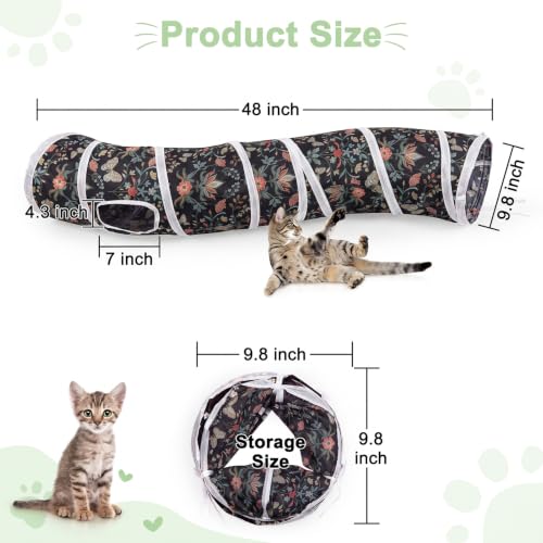 Glittme S-Shape Cat Tunnel, Foldable Cat Tunnels for Indoor Cats - color: Black Floral Butterfly