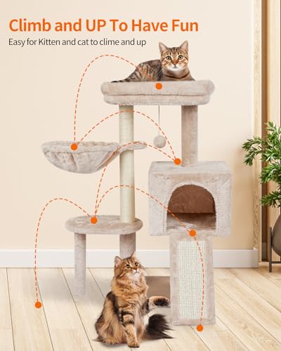 Cute Cat Tree Kitten Cat Tower Condo Furniture Scratching Posts Hammock - color: Beige