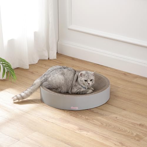 CSR1010K Nelson 20.13" Modern Cardboard Round Bowl Cat Scratcher with Catnip, Fog - color: Gray
