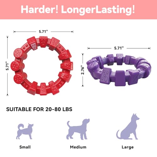 BoYoYo 2 Pack Indestructible Dog Chew Toys for Aggressive Chewers - color: Red&Puple