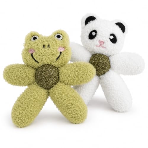 Cat Toys with Catnip Kitten Chew Bite Supplies Boredom Relief Fluffy Kitty Teeth Cleaning Chewing Cat Lovers Interactive Plush Gift (Frog&Panda) - color: Frog&Panda