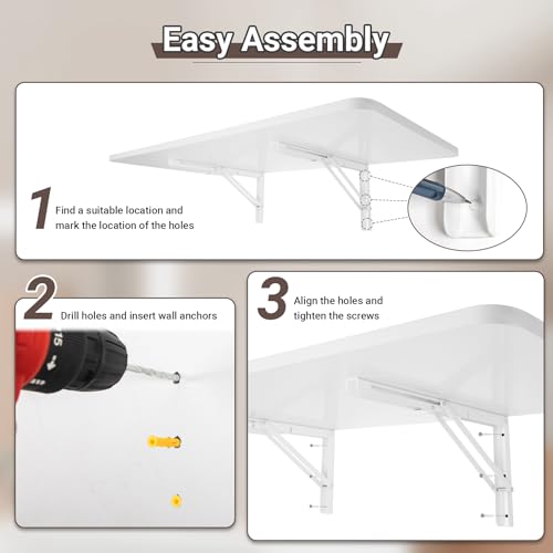 Neoaider Upgrade Wall Mounted Folding Table 31.5”L x 15.7”W, White - color: White, size: 31.5" x 15.7"