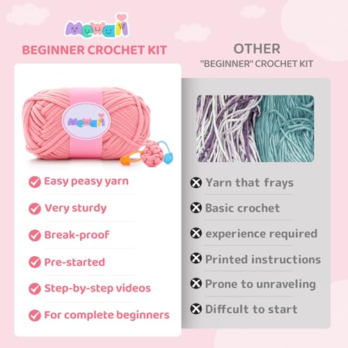 Mewaii Strawberry Cow Crochet Kit for Beginners, 40% Extra Yarn - color: Pink