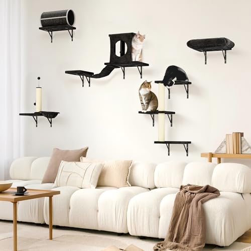 14-in-1 Cat Wall Shelves, Wall Mounted Cat Shelves, Space Saving, Black - color: Black, size: 14Pcs