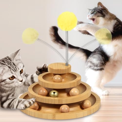DoogCat Cat Ball Track Toy,Kitty Toys Roller,3-Level Ball Tower with 9 Removable Balls,Interactive Cat Toy, DIY Circle Fun Toy for Kitten Mental Physical Exercise - Medium Size - size: Medium - Standard