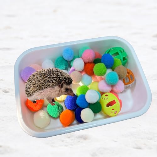 Dig-Box Tray for Hedgehog Cage with Ball Toy, Hedgehog Enrichment Kit Toy, Hedgehogs Accessories, for Hamster, Cat, Small Animal Accessories (White, 8.4 * 5.9 * 1.6in)