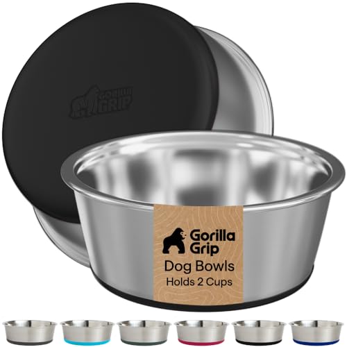 GORILLA GRIP Dog Bowls, Food Grade Stainless Steel, Set of 2, 2 Cup, Black - color: Black, size: 2 Cup (Set of 2)
