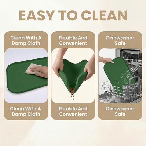 BLESWIN Non-Slip Silicone Dog Food Mat for Food and Water, 18" x 12" Raised Edge Pet Feeding Mat - Waterproof Dog Bowl Mat Easy Clean for Floor Protector,Dark Green - color: Dark Green, size: 45 x 30 cm