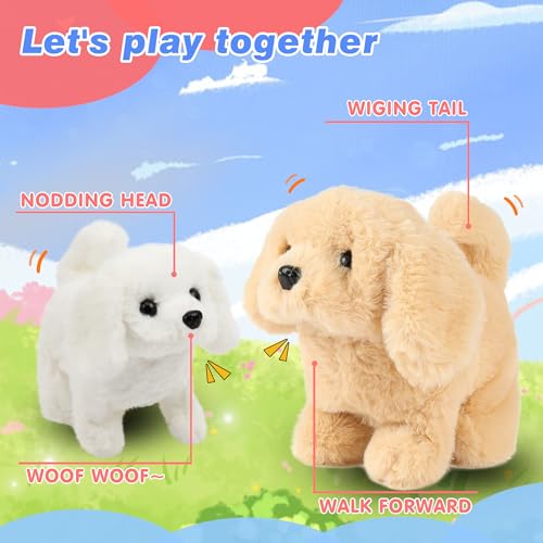 Hopearl Walking Dog Golden Retriever Interactive Electronic Pet Plush Toy Puppy Woof and Moving Animated Nodding Head Gifts for Toddlers Birthday, Brown, 7'' - style: Dog-Brown