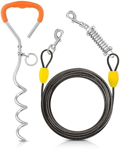 Petbobi Dog Tie Out Cable and Stake, 20ft Heavy Duty Dog Leads for Yard - color: Black, size: 20 ft (120 lbs)