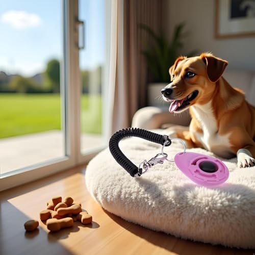 2Pcs Pink Clicker Easy to Use with Button Dog Training Accessories Strong and Long-Lasting,Training and Behavior Aids