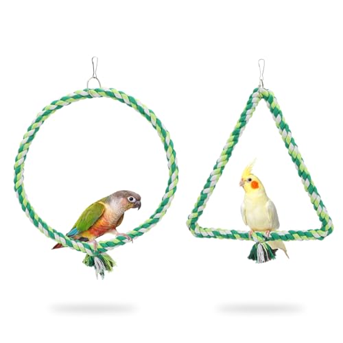 Wontee Bird Swing Bird Rope Perch Parrot Climbing Stand for Parakeets Budgies Cockatiel Conure Quaker Caique (M(9.8IN, 9.8IN)) - size: M(9.8IN, 9.8IN)