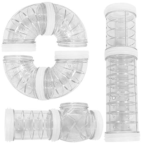 Hamster Tube Set, 8 Pack Transparent Curved Pipe Pet Cage Tunnel Hamster Toy DIY Creative Connection Tunnel External Sports Tube for Mouse Rat and Other Small Animal