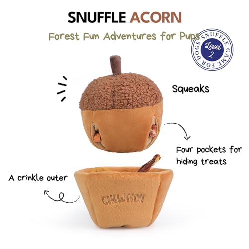 CHEWFFON Interactive Dog Toy, Enrichment Crinkle Treat Puzzle Toys - style: Acorn