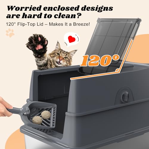 AIPERRO Enclosed Stainless Steel Cat Litter Box with Lid High Sided - color: Transparent Grey, size: X-Large