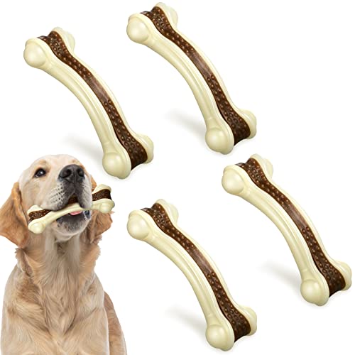 Sosation 4/5 Pack Dog Chew Toys for Aggressive Chewers Indestructible Nylon Dog Bones Beef Flavor Teething Chew Toys Bones for Large/Medium/Small Puppies(Medium) - size: Medium