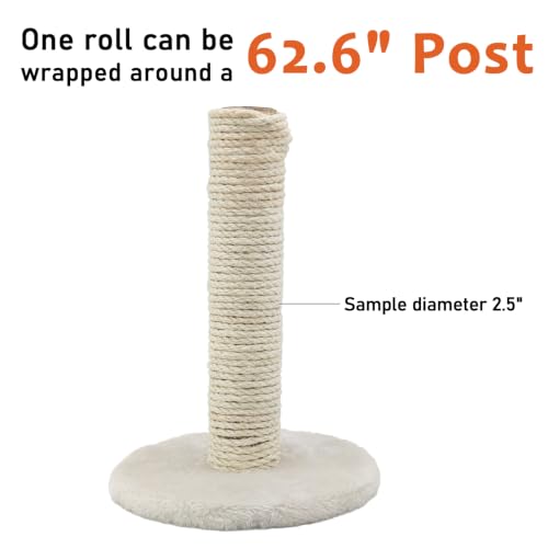 1/4in 164FT Natural Sisal Rope for Cat Tree, Cat Scratch Rope Replacement - color: Flaxen, size: 164FT